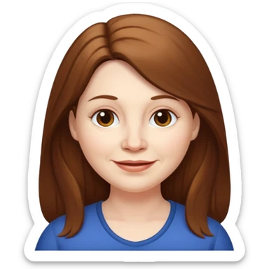 50 yr old white woman pale long brown hair small smile chubby sticker