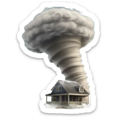 A powerful tornado, made of swirling wind and debris, twisting upward, with dust and objects flying around, creating a chaotic and destructive force. sticker