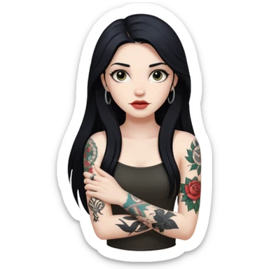 realistic beautiful Pale girl with long black hair arm tattoos sticker