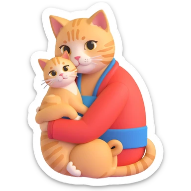 Show only one cat in the grandmother's arms, 3d emoji style, with no background (transparent) sticker