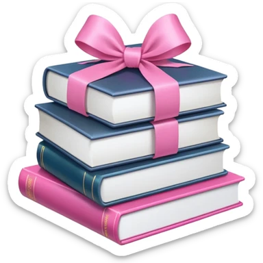 emoji of a pile of books wrapped with a pink ribbon, iOS style, pink colors sticker