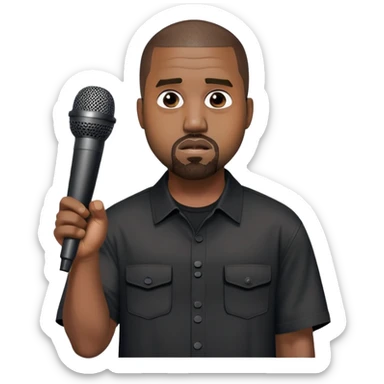 Shrugging Kanye west upper body black button up short sleeve shrugging with mic in hand sticker