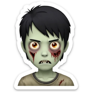 Boy, zombie, black hair, medium long, emo, shaggy, dark, spooky, creepy expression emoji | AI Emoji Generator sticker