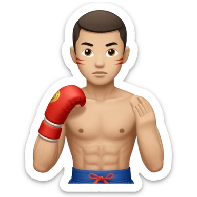 Create a Muay Thai fighter with his guard, like if he was covering himself and with a less serious expresión  sticker