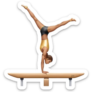 An artistic emoji of a professional sports acrobat performing a stunning balance pose on a narrow beam. The acrobat showcases perfect control, flexibility, and strength, executing an elegant handstand. The background features a bright gymnastics arena with spotlights. sticker