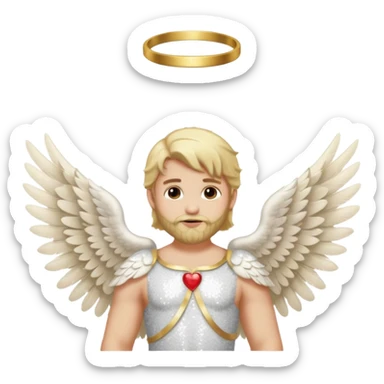 Cupid, God of Love from Gods and Goddesses with long blond hair and beard, ivory sequin outfit sticker