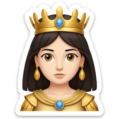 Athena the Greek goddess, dark haired, facing camera, in emoji style important deity in Greek mythology, daughter of Zeus, Strategic warfare Wisdom and intellect Craft, engineering, building, navigation Justice good governance Protection of cities embodys rational, disciplined intelligence  sticker