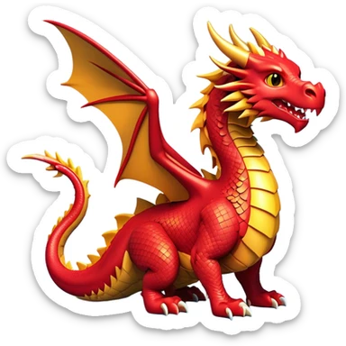 Clash of Clans aesthetic: Cinematic fierce Dragon Emoji, rendered in a 3D vector-style similar to standard emojis with minimal shading and bold, simplified shapes. A compact, isometric dragon with majestic wings and intricately scaled details, softly glowing with a legendary, mythical charm. Simplified yet unmistakably iconic, highly detailed and consistent, glowing with a soft radiant brilliance and high shine. Stylized with a touch of fantastical might and a soft glowing outline, capturing the essence of a mighty dragon with a friendly, playful demeanor! sticker