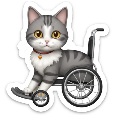 full body small short hair dark grey and white cat with hazel eyes walking in a wheelchair for cats sticker