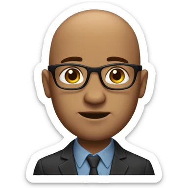 men in 30s bald he is it guy but he doesnt have glasses he have a little bit of hair o the sides  sticker