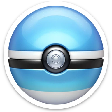 blue pokeball emoji, top half is a more saturated blue, bottom half is white, black stripe, with a white sheen, with a pearlescent finish, with a holographic shimmer effect sticker