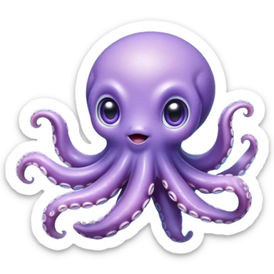 Meme-Worthy Floating Baby Octopus Portrait Emoji, Drifting gracefully in the water with soft, curled tentacles and a dreamy, weightless posture, showcasing a smooth, rounded light blue-purple body with mesmerizingly large, gentle eyes gazing into the abyss, Simplified yet poetically expressive features, highly detailed, glowing with a soft, celestial marine glow, high shine, quiet and mystical, stylized with an air of deep-sea serenity, soft glowing outline, capturing the essence of a tiny, peaceful cephalopod floating endlessly in the infinite beauty of the ocean depths! sticker