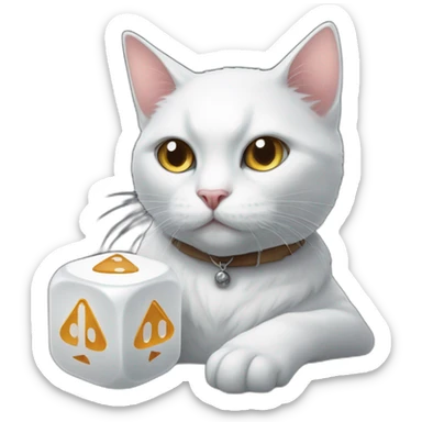 white cat and d20 dice sticker
