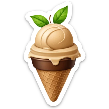 bolitas de helado de cafe con semilla de cafe minimalista y con una hojita  sticker