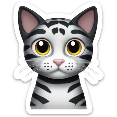 black cat with grey tiger stripe pattern and white chest / paws sticker