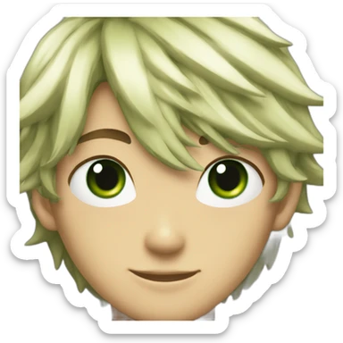 18 years old boy, roman nose, black air surfer hair, green hunter eyes, sideways sticker