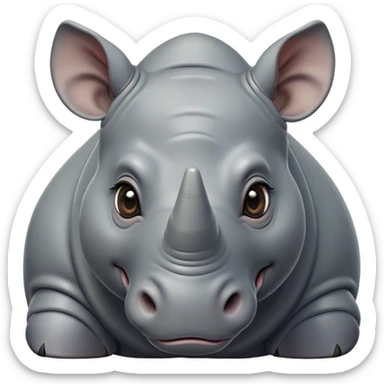 Cinematic Cute Rhinoceros Portrait Emoji, Head tilted playfully and inquisitively, featuring a rugged, glossy slate-gray hide with a gentle, rounded horn and round, sparkling eyes filled with curious wonder, Simplified yet irresistibly adorable features, highly detailed, glowing with a warm, friendly glow, high shine, affectionate and mighty, stylized with a touch of ancient charm, bright and endearing, soft glowing outline, capturing the essence of a mischievous yet loving rhinoceros, so playful it feels like it could stomp out of the screen and into your arms! sticker