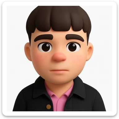 Create a 3D emoji in the style of Microsoft fluent emojis. Add a black denim jacket to the person while preserving the facial expression and overall appearance. Remove the background. sticker