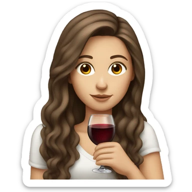 white girl with long brown hair and with brown eyes drinking a glass of wine sticker