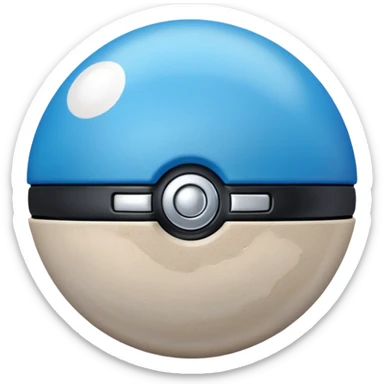 blue pokeball emoji, top half is a more saturated blue, bottom half is white, black stripe, with a white sheen, with a pearlescent finish, with a sand effect sticker