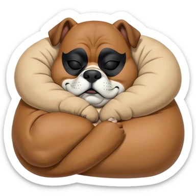 Cinematic Meme-Worthy Chubby Sleeping Boxer Portrait Emoji, Head resting peacefully with a contented smile, showcasing a delightfully chubby build and a luxuriously soft fawn coat with a striking black mask, eyes shut in a serene nap, Simplified yet hilariously adorable features, highly detailed, glowing with a soft, drowsy light, high shine, relaxed and utterly lovable, stylized with an air of playful laziness, bright and heartwarming, soft glowing outline, capturing the essence of a comically sleepy Boxer, so meme-worthy it feels like it could instantly become the next viral sensation of adorable slumber! sticker