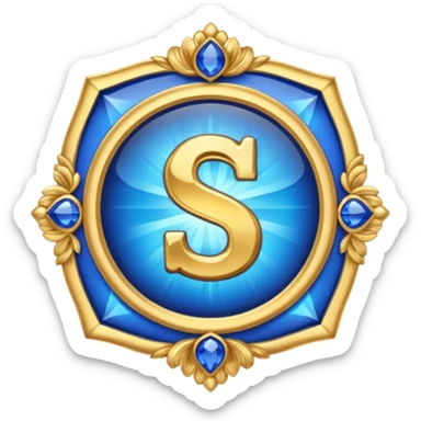 Create a custom emoji badge featuring a stylized letter “S”. Style it after the Challenger rank from League of Legends. Use gold & sapphire blue colors, radiant glow effects, and a majestic, high-prestige frame and elite aura.
 sticker