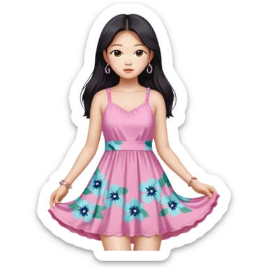 Jennie Kim from Blackpink, medium shot, wearing a stylish beach dress sticker