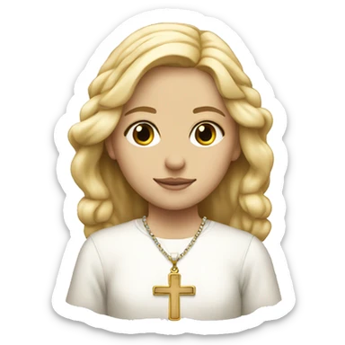 Blonde white catholic girl wearing a cross necklace  sticker