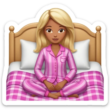 Brown skin blonde hair Barbie in pajamas in bed sticker