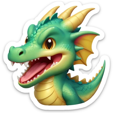 Cinematic Cute Yawning Dragon Portrait Emoji, Head tilted slightly with a dramatic, wide-open yawn, showcasing a soft, lustrous scaled body with gently drooping fins and half-closed, drowsy eyes, Simplified yet irresistibly adorable features, highly detailed, glowing with a soft, cozy mythical glow, high shine, relaxed yet expressive, stylized with a dash of fantastical charm, soft glowing outline, capturing the essence of a sleepy yet affectionate dragon that seems ready to stretch out and rest in its enchanted lair! sticker