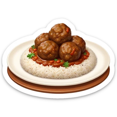 Kofte Cinematic Realistic Kofte Dish Emoji, depicted as spiced meatballs served alongside a portion of fragrant rice, rendered with rich textures and warm, appetizing lighting. sticker