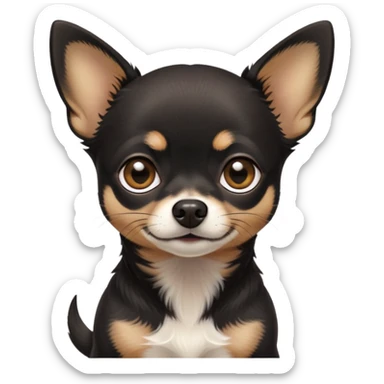 Black chihuahua with tan around the eyes and a white line down the middle of their forehead to nose sticker