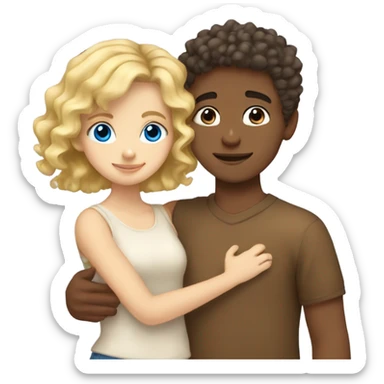 blonde blue eyed girl hugging mixed boy with curly brown hair sticker