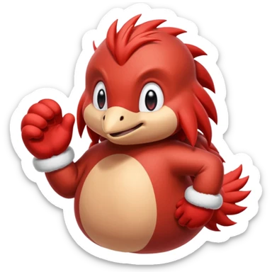Sonic the hedgehogs friend knuckles a red animal with peach arms and white mittens that have no fingers , he’s a echidna with red eyes sticker