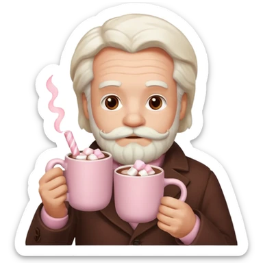Marx hold  Light Pink mug of hot chocolate with marshmallows in  sticker