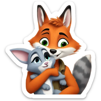 The orange fox Nick Wilde from Zootopia embracing the grey bunny Judy Hopps from Zootopia sticker