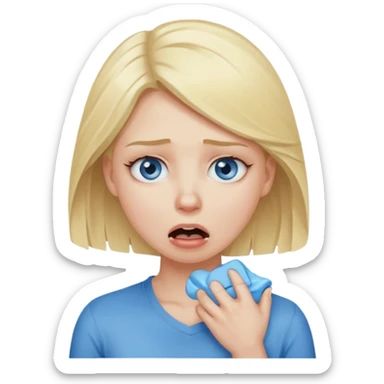 Blonde hair blue eyed woman choking herself out of frustration sticker