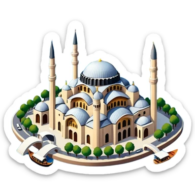 Isometric illustration of Istanbul, featuring Hagia Sophia and Istanbul bridge paint photorealistic style sticker