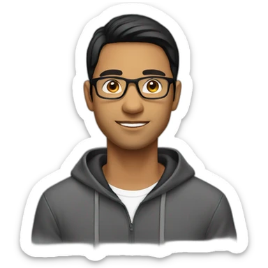 North Indian fair skinned male with glasses and black hair wearing hoodie sticker