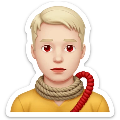 A man suffocating himself with a rope around his throat tight sticker