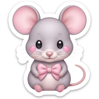 Cute aesthetic and pastel colors mouse with a bow with baby pink hearts one her adorable eyes sticker