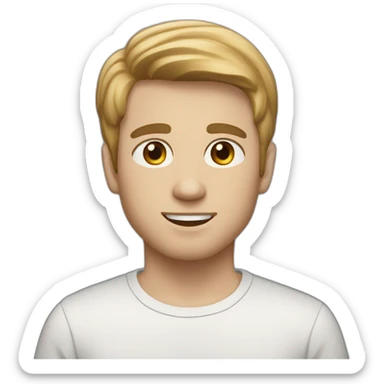 A young Caucasian man with white eyes, almond-shaped eyes, short dark blonde hair sticker