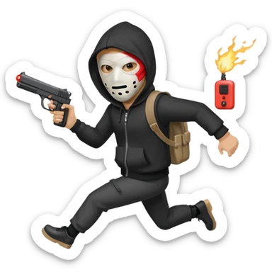 Hoodlum burglar mask and gun with switch and extended clip running alone sticker