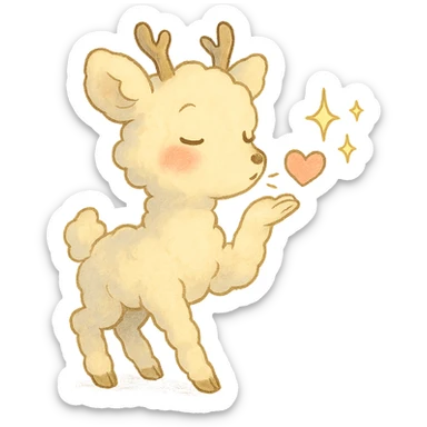 Ghibli-inspired vanilla cloud doe, blowing a kiss with sparkles and rosy cheeks, soft and dreamy sticker