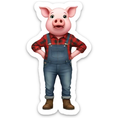 Pig standing like a human wearing a red flannel sticker