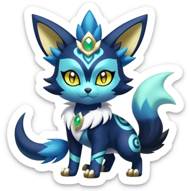 Shiny Greeb Exotic Badass Colorful Ethereal Royal Mysterious Gothic Meowstic-Zorua-Litten-Noibat-Pokémon-Fakémon-hybrid-creature (full body) with pattern-markings with golden eyes sticker