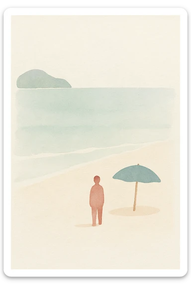 beach, watercolor painting style, soft tones, warm atmosphere sticker