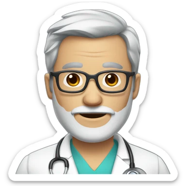 DOCTOR WITH WRINKLES, MAN, FULL GREY BEARD, GREY AND WHITE SHORT HAIR, DARK RED GLASSES sticker