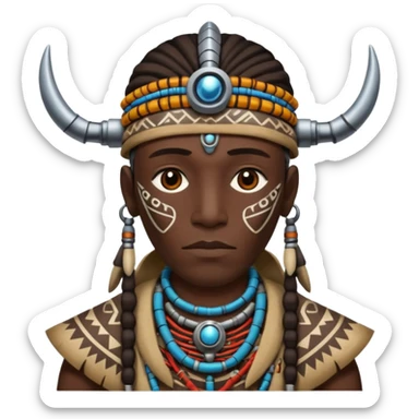man,  tribal shaman cloth, half face robot sticker