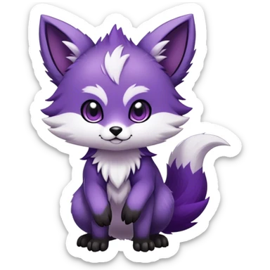  High quality Cute Cool Kawaii edgy Chibi Fur-Sona Purple fur, white belly, white tail-tip, black legs, Fakemon-creature-animal-vernid-hybrid Full Body, facial markings sticker